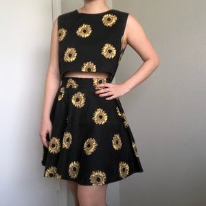Black Two-Piece Sunflower Print Dress